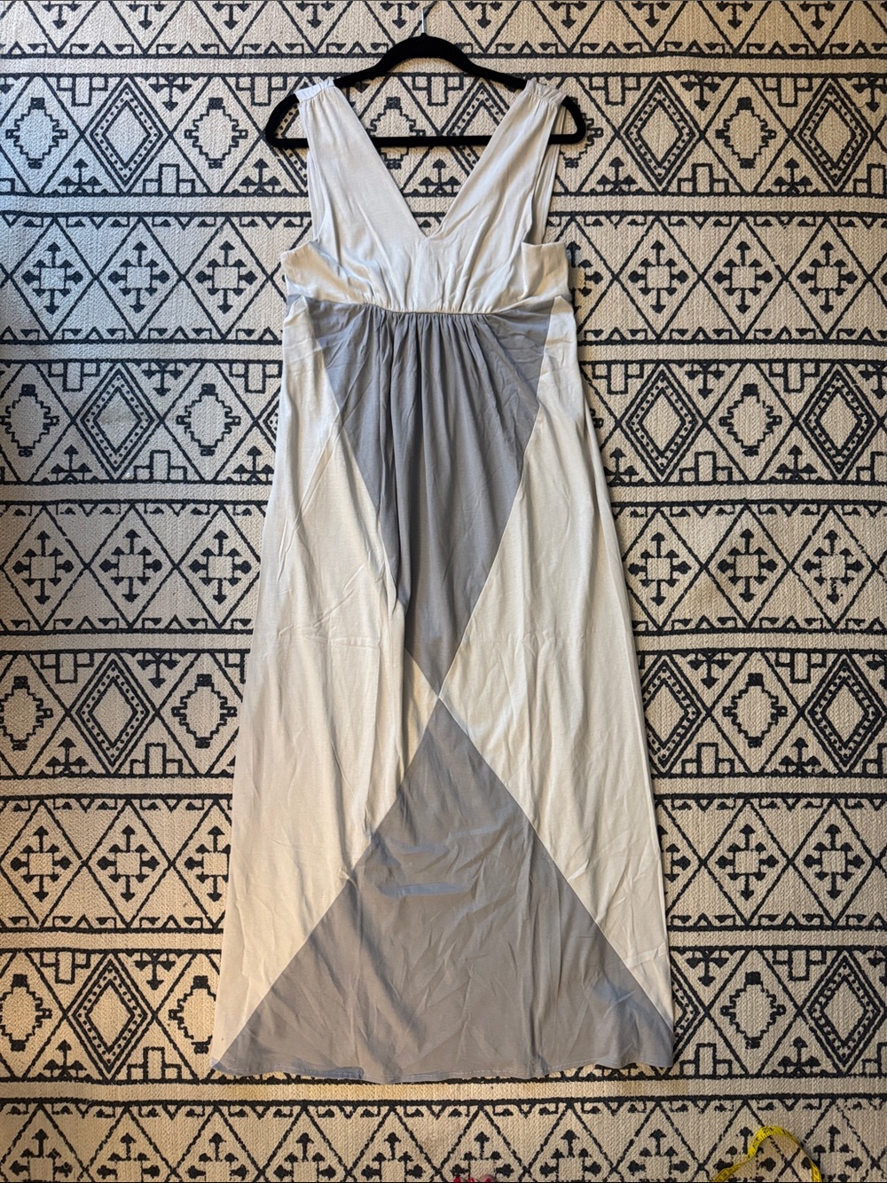 Sleeveless V-Neck Maxi Dress in Light Gray Geometric Pattern  Pima Cotton